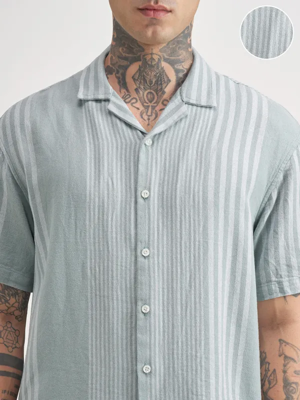 Locomotive Men Blue Striped Oversized Fit Casual Shirt