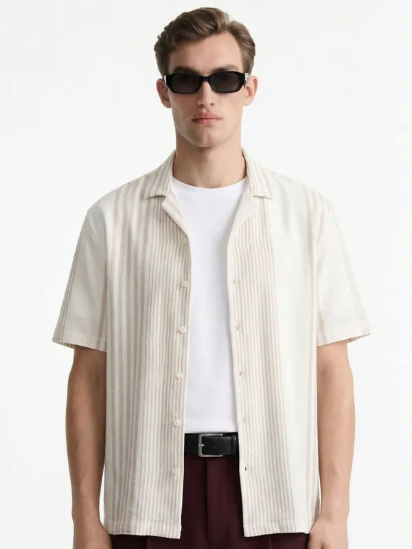 Locomotive Men Off White Stripes Oversized Fit Casual Shirt