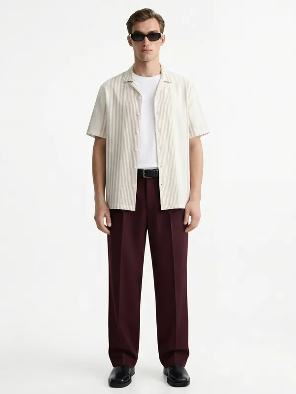 Locomotive Men Off White Stripes Oversized Fit Casual Shirt