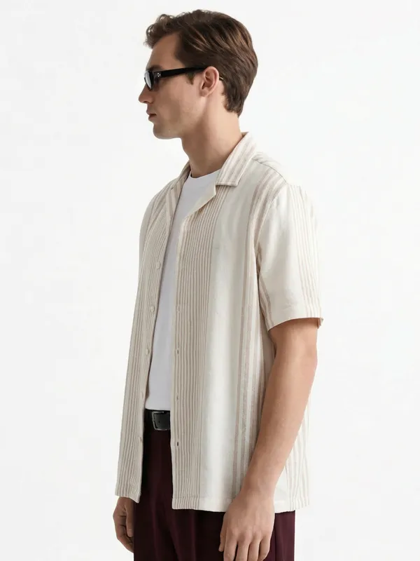 Locomotive Men Off White Stripes Oversized Fit Casual Shirt