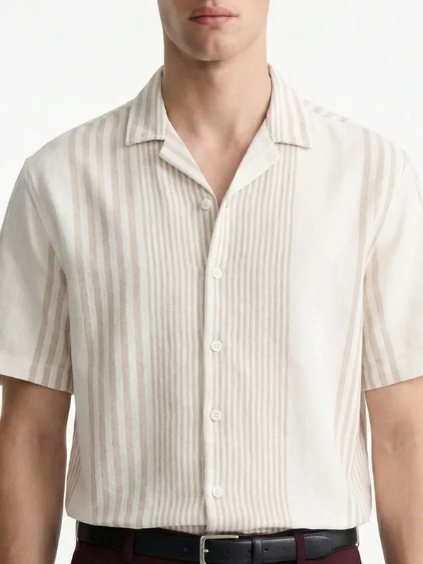 Locomotive Men Off White Stripes Oversized Fit Casual Shirt