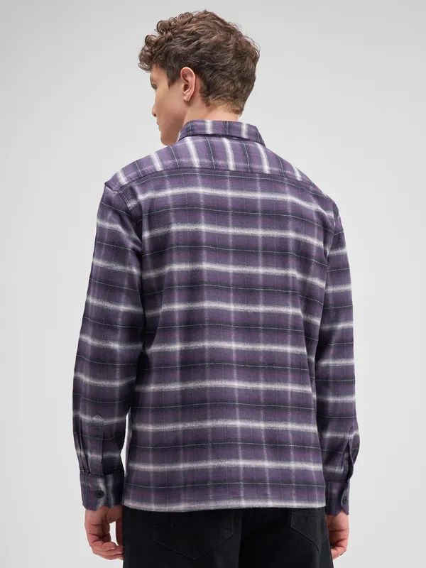 Locomotive Men Purple Checked Relaxed Fit Casual Shirt