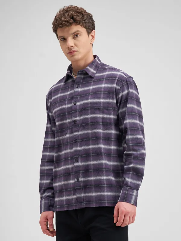 Locomotive Men Purple Checked Relaxed Fit Casual Shirt
