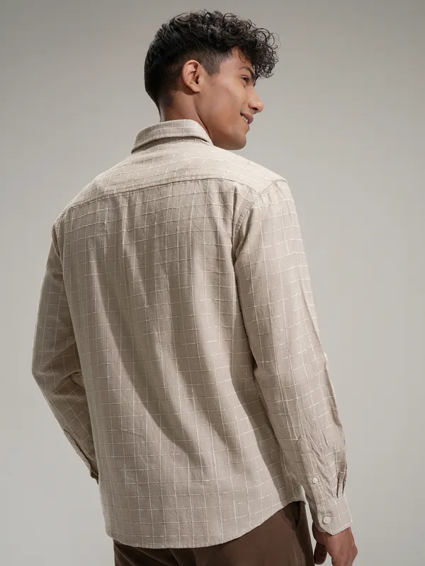 Locomotive Men Khaki Self Design Relaxed Fit Casual Shirt