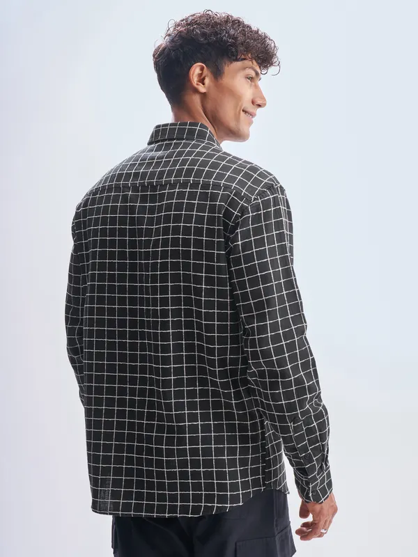 Locomotive Men Black Checked Relaxed Fit Casual Shirt