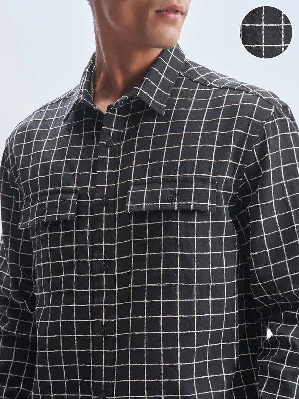 Locomotive Men Black Checked Relaxed Fit Casual Shirt