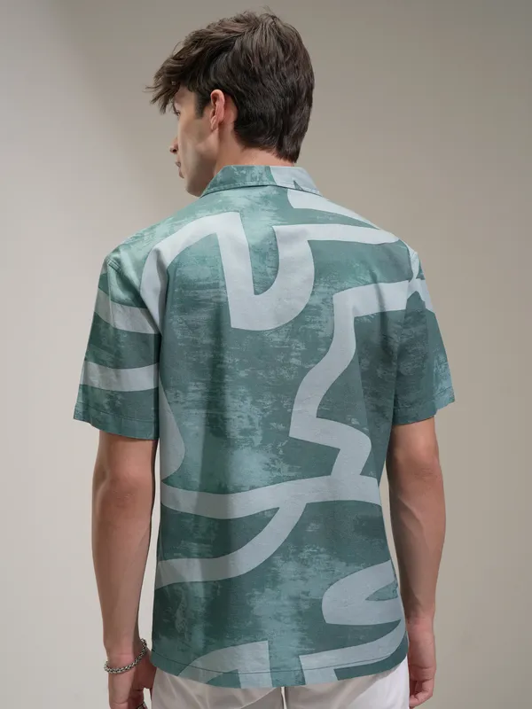 Locomotive Men Turquoise Printed Relaxed Fit Casual Shirt