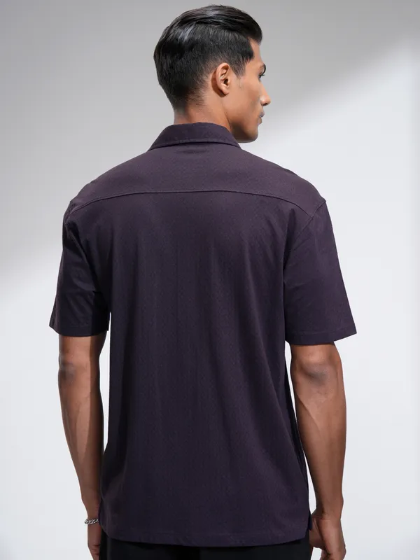 Locomotive Men Purple Self Design Relaxed Fit Casual Shirt