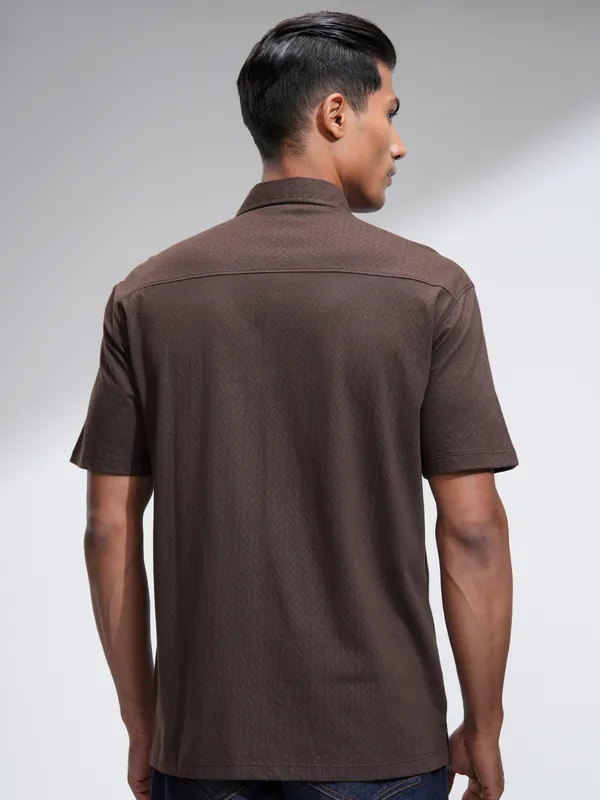 Locomotive Men Brown Self Design Relaxed Fit Casual Shirt