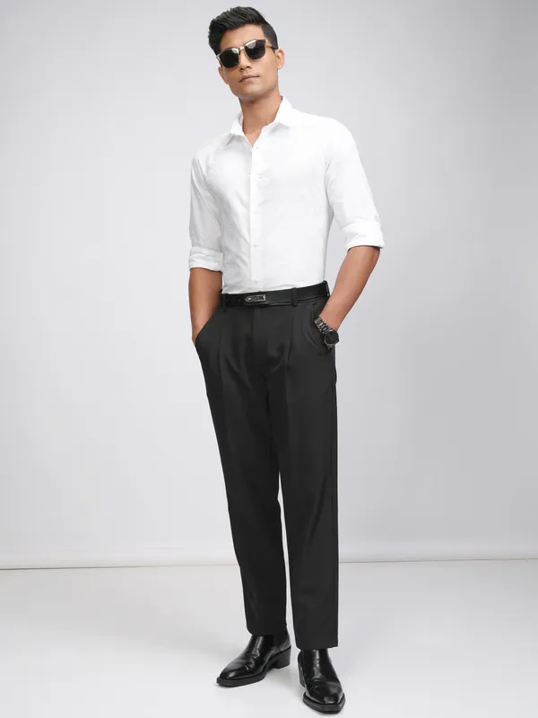 Locomotive Men White Self Design Slim Fit Casual Shirt