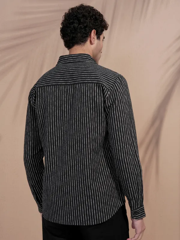 Locomotive Men Black Striped Slim Fit Casual Shirt