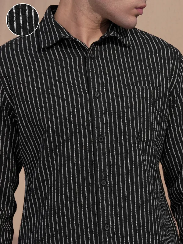 Locomotive Men Black Striped Slim Fit Casual Shirt