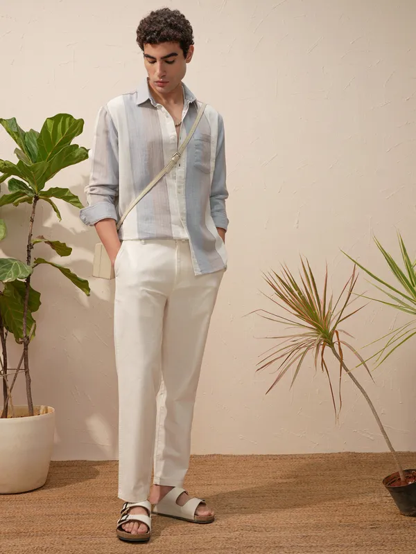 Locomotive Men Blue Striped Oversized Fit Casual Shirt