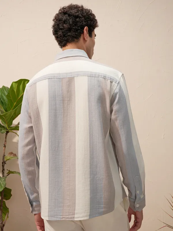 Locomotive Men Blue Striped Oversized Fit Casual Shirt