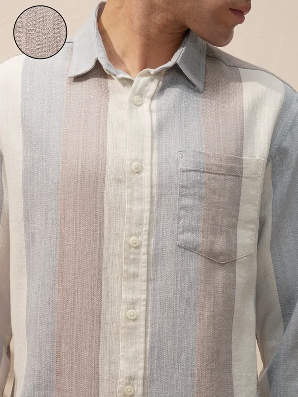 Locomotive Men Blue Striped Oversized Fit Casual Shirt