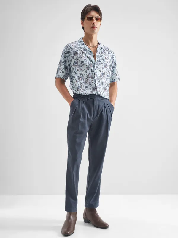 Locomotive Men Blue Printed Relaxed Fit Casual Shirt