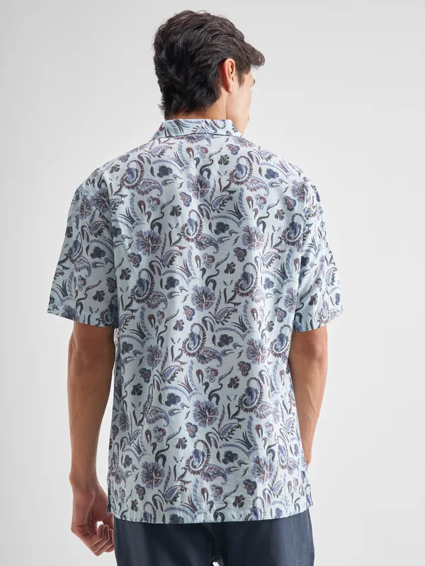 Locomotive Men Blue Printed Relaxed Fit Casual Shirt