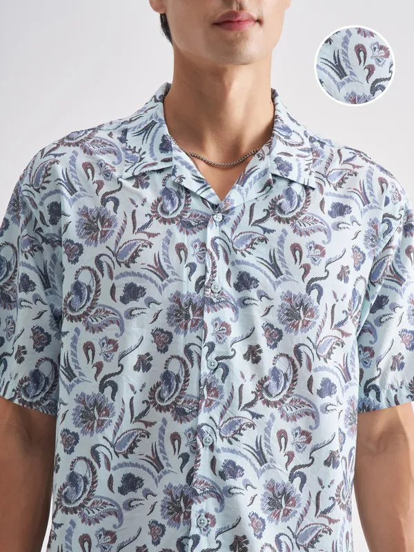 Locomotive Men Blue Printed Relaxed Fit Casual Shirt