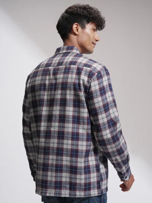 Locomotive Men Navy Blue Checked Oversized Fit Casual Shirt