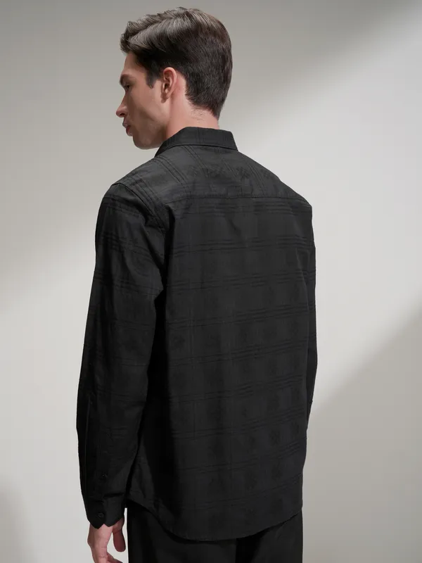 Locomotive Men Black Self Design Slim Fit Casual Shirt