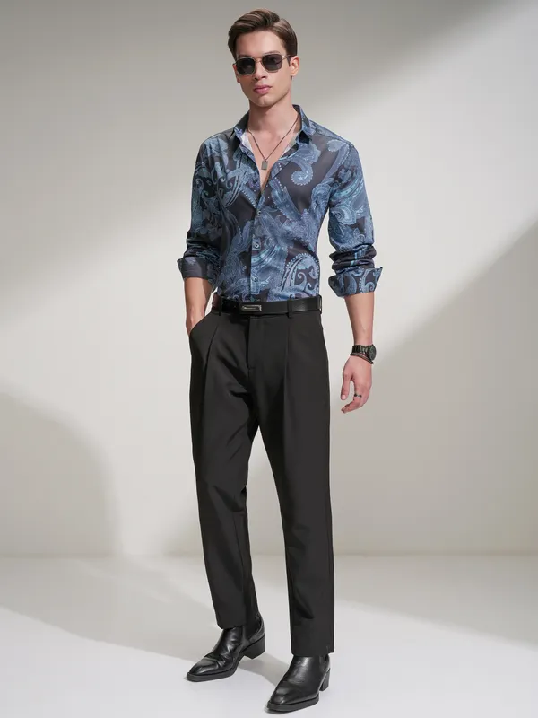 Locomotive Men Navy Blue Printed Relaxed Fit Casual Shirt