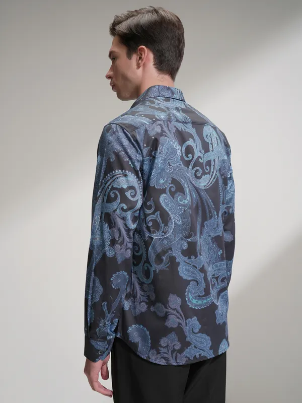 Locomotive Men Navy Blue Printed Relaxed Fit Casual Shirt