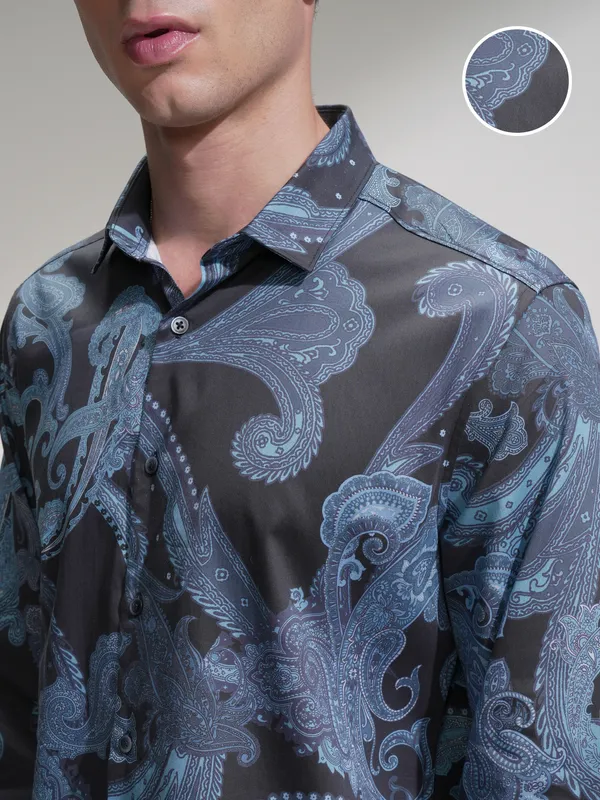 Locomotive Men Navy Blue Printed Relaxed Fit Casual Shirt