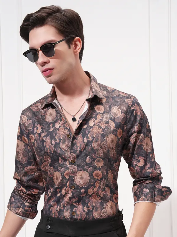 Locomotive Men Black Printed Slim Fit Casual Shirt