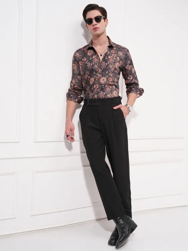 Locomotive Men Black Printed Slim Fit Casual Shirt