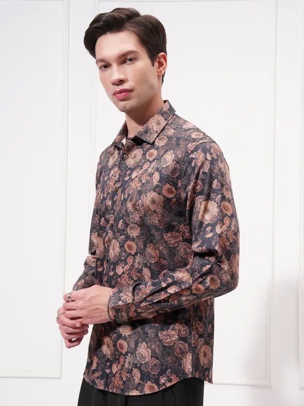 Locomotive Men Black Printed Slim Fit Casual Shirt