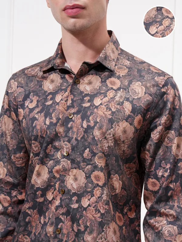 Locomotive Men Black Printed Slim Fit Casual Shirt