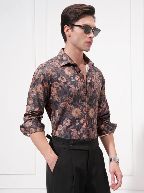 Locomotive Men Black Printed Slim Fit Casual Shirt