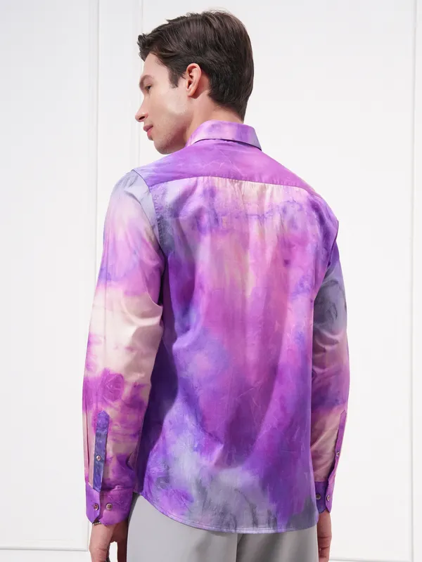 Locomotive Men Lavender Printed Slim Fit Casual Shirt