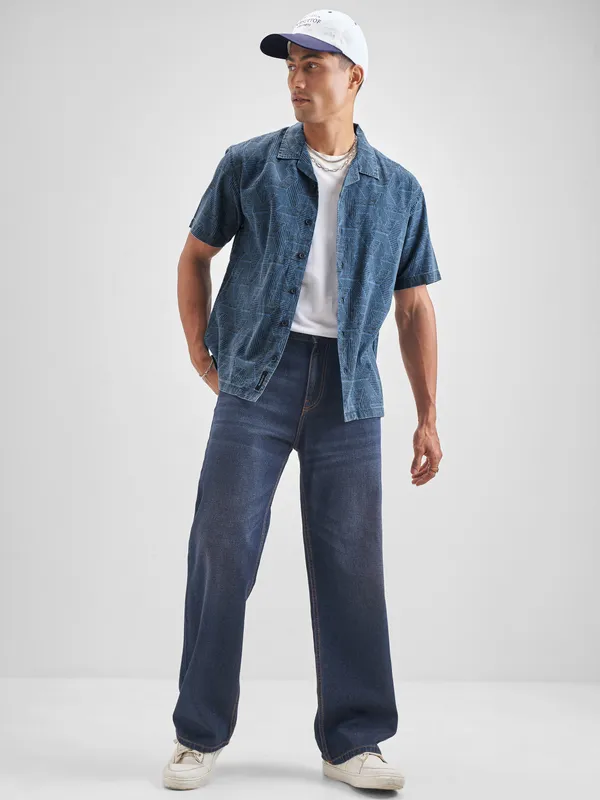 Locomotive Men Blue Printed Relaxed Fit Casual Shirt