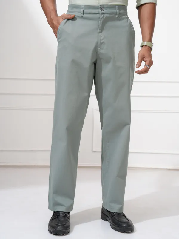 Locomotive Men Teal Regular Fit Solid Chinos
