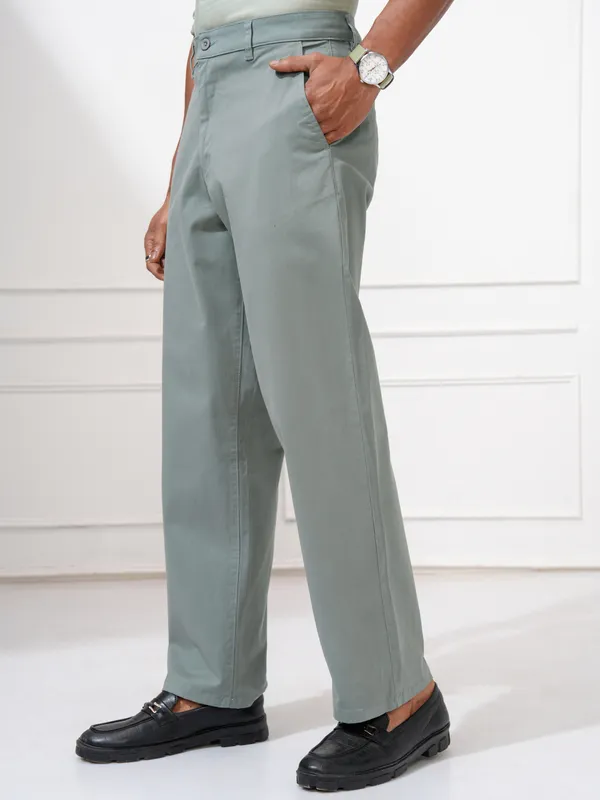 Locomotive Men Teal Regular Fit Solid Chinos