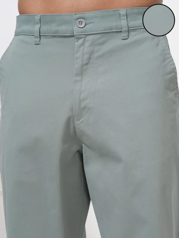 Locomotive Men Teal Regular Fit Solid Chinos