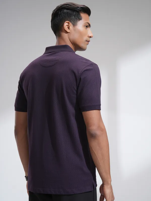 Locomotive Men Lavender Self Design Polo Collar T-Shirt