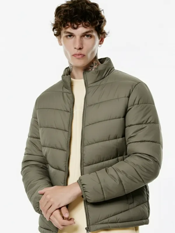 Purple By Highlander Men Olive Solid Puffer Jacket