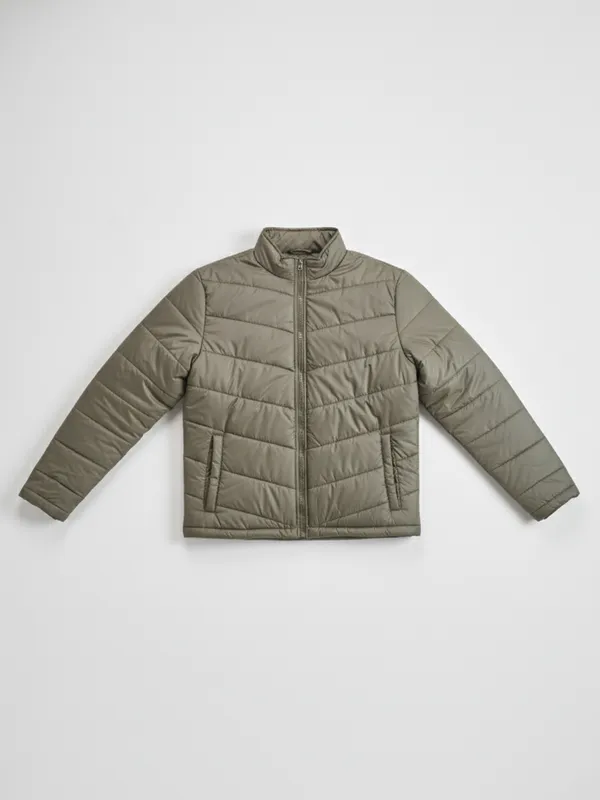 Purple By Highlander Men Olive Solid Puffer Jacket