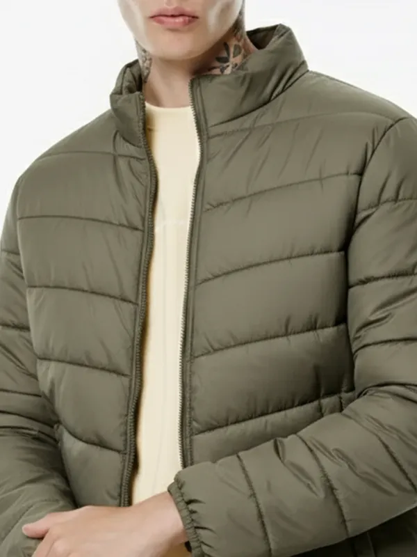 Purple By Highlander Men Olive Solid Puffer Jacket