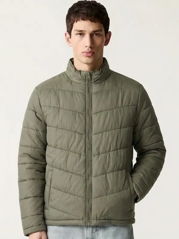 Purple By Highlander Men Olive Solid Puffer Jacket