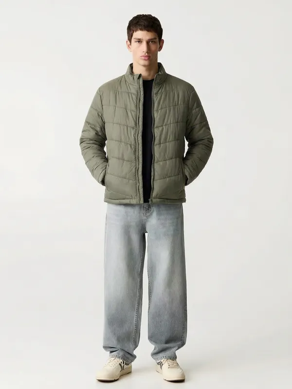 Purple By Highlander Men Olive Solid Puffer Jacket