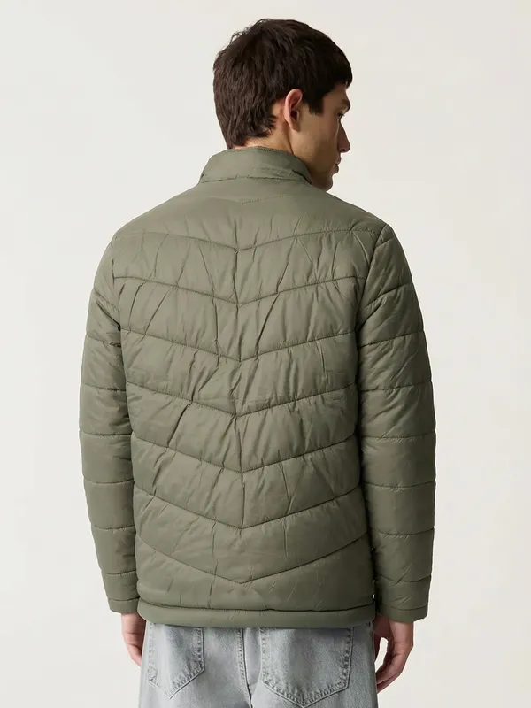 Purple By Highlander Men Olive Solid Puffer Jacket