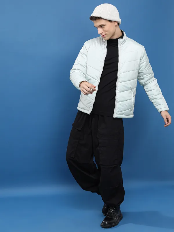 Purple By Highlander Men Grey Solid Puffer Jacket