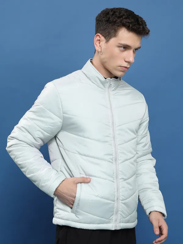 Purple By Highlander Men Grey Solid Puffer Jacket