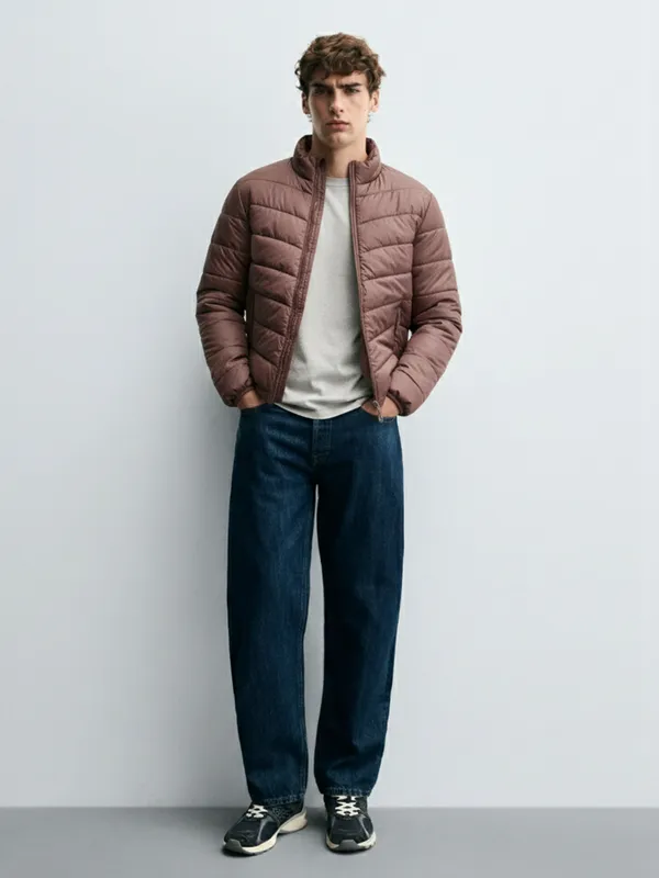 Purple By Highlander Men Burgundy Solid Puffer Jacket