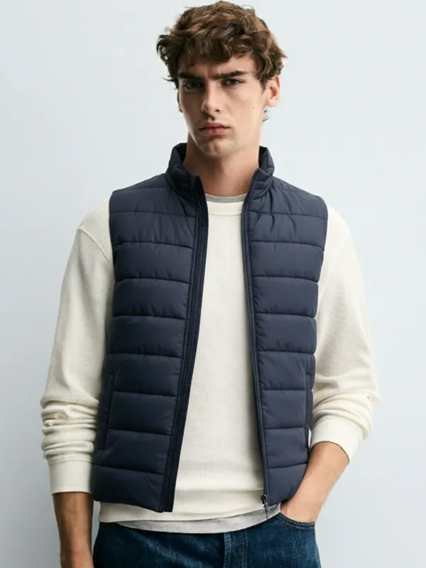 Purple By Highlander Men Navy Blue Solid Puffer Jacket