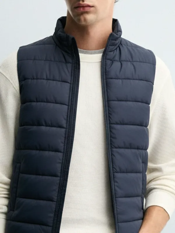 Purple By Highlander Men Navy Blue Solid Puffer Jacket