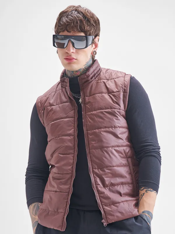 Purple By Highlander Men Brown Solid Puffer Jacket